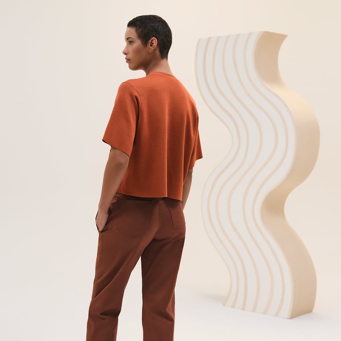 Marron Terracotta Short-sleeve Sweater With Pocket