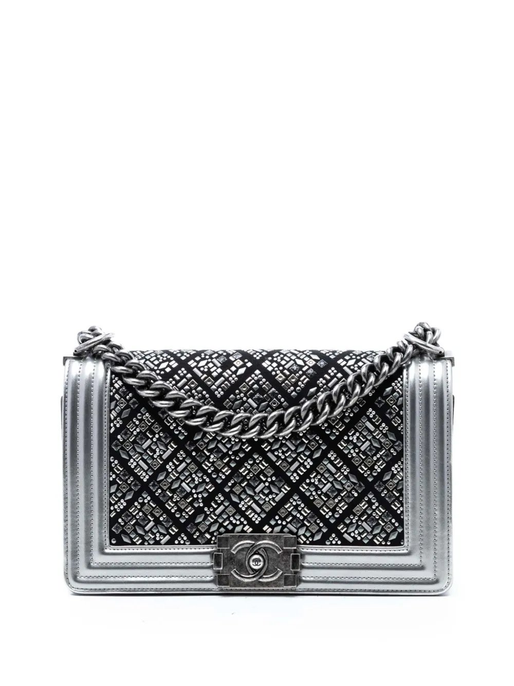 2017-2018 Old Medium Calfskin Crystal Embellished Boy Flap crossbody bag