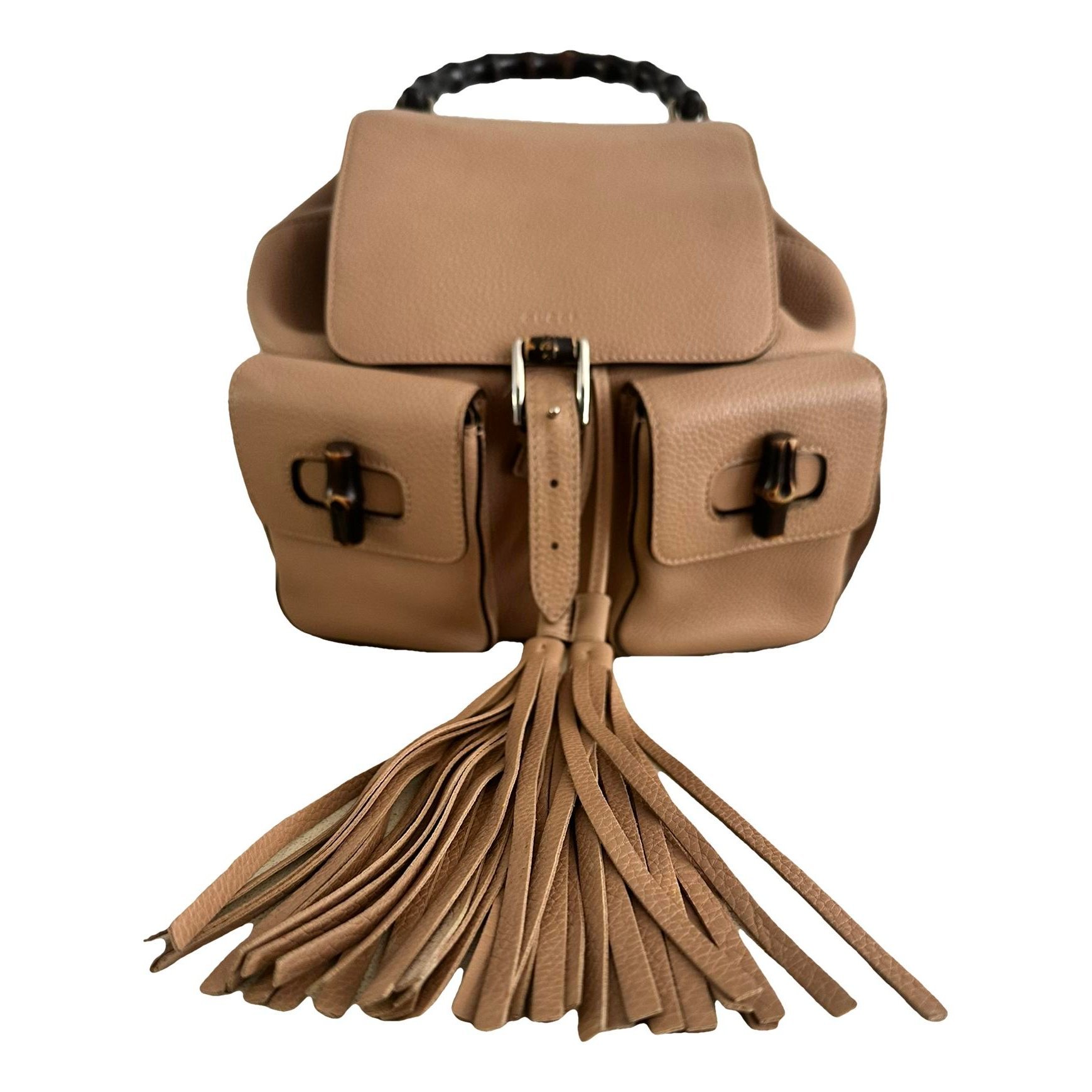 Bamboo Tassel leather backpack