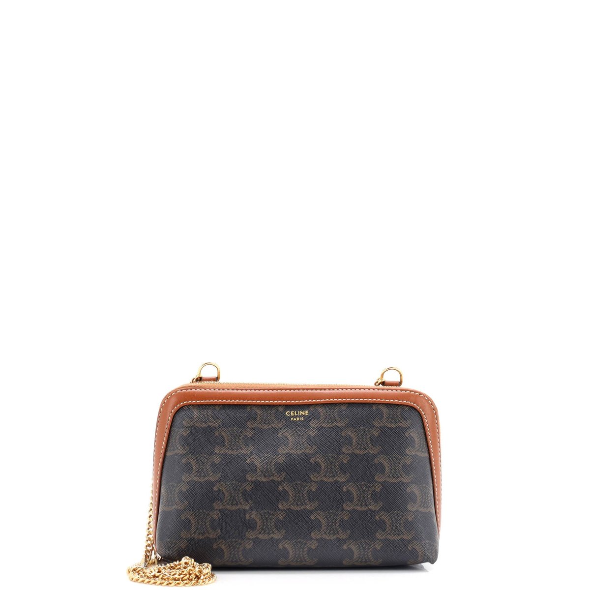 Celine Zip Around Chain Clutch Triomphe Coated Canvas