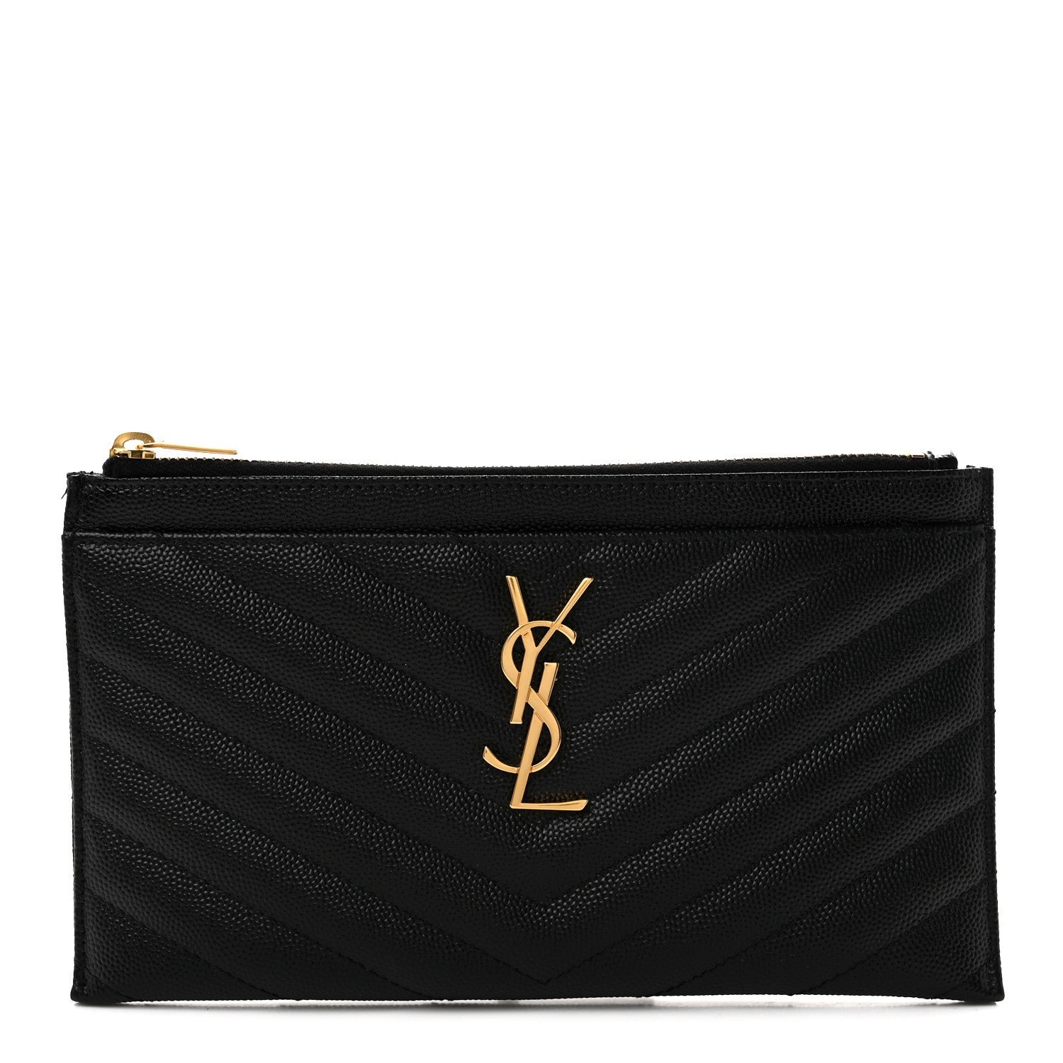 Saint Laurent Grain De Poudre Chevron Monogram Bill Pouch Black
