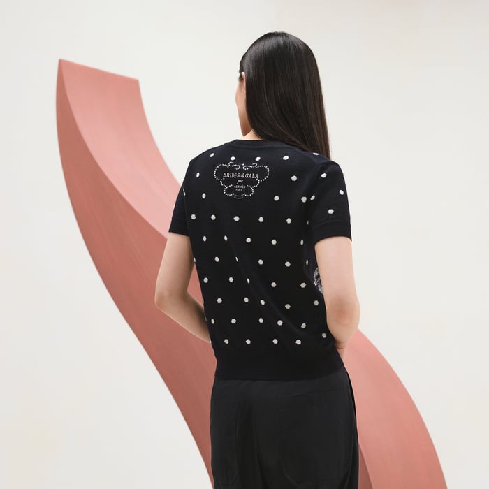 Bleu Noir "Brides De Gala" Embroidered Short-sleeve Sweater
