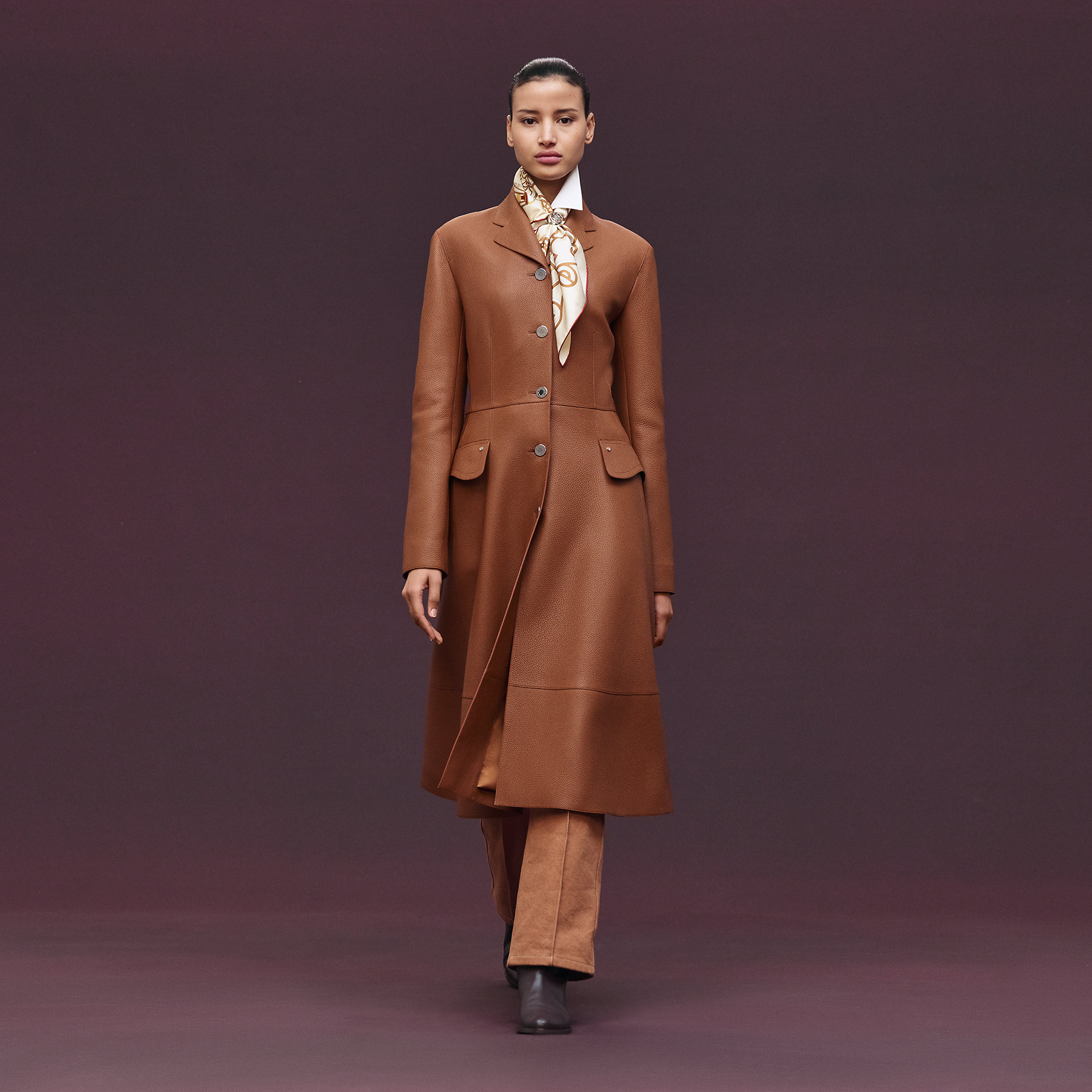 Equestrian leather coat