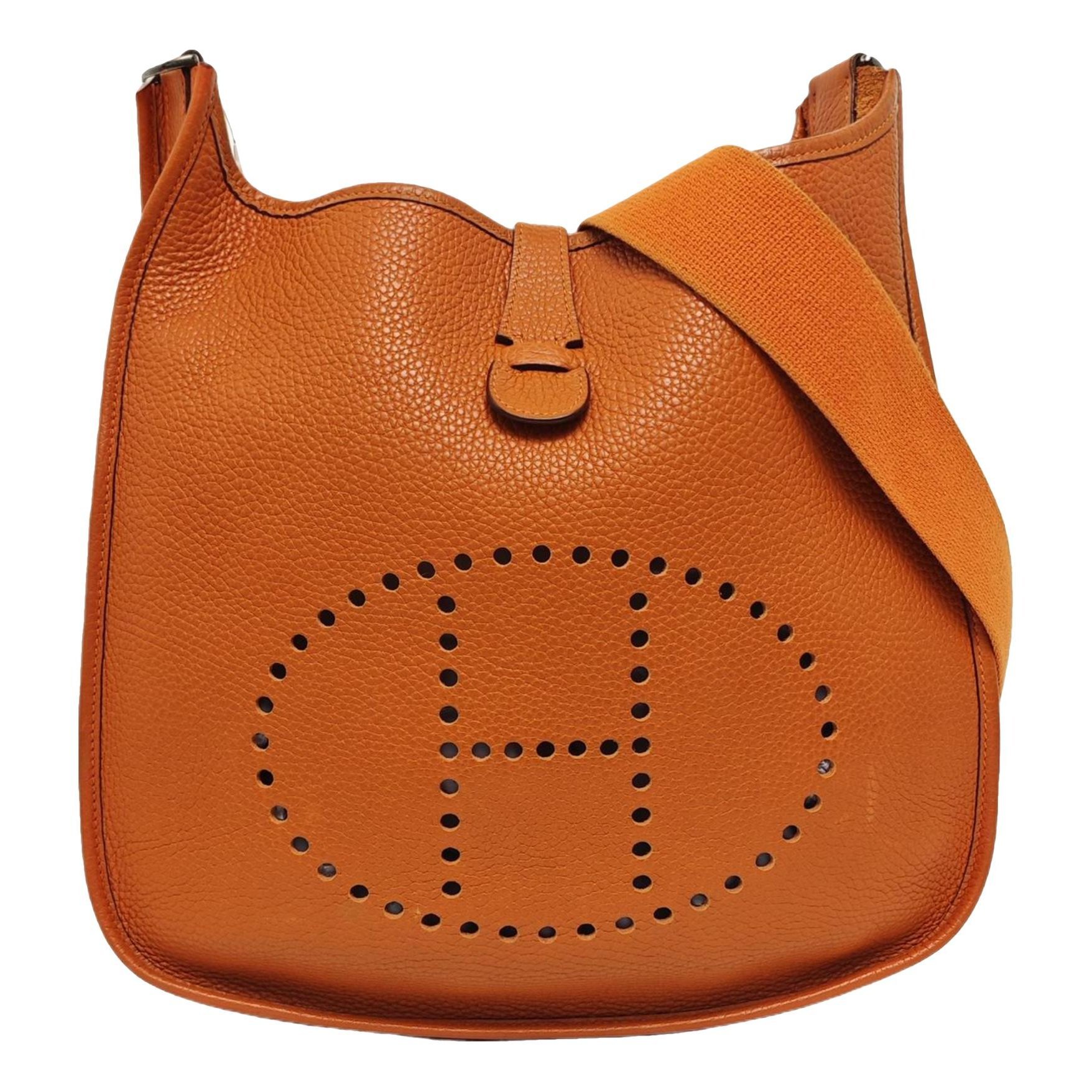 Hermes Evelyne Handbag Orange Clemence Leather