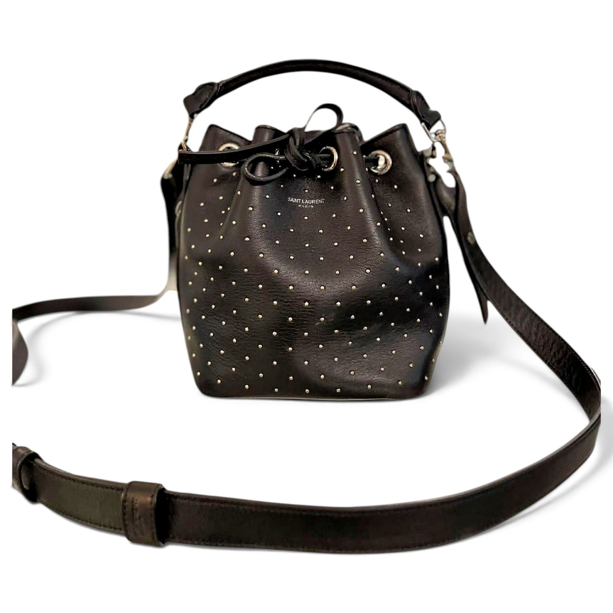 Monogram bucket leather handbag