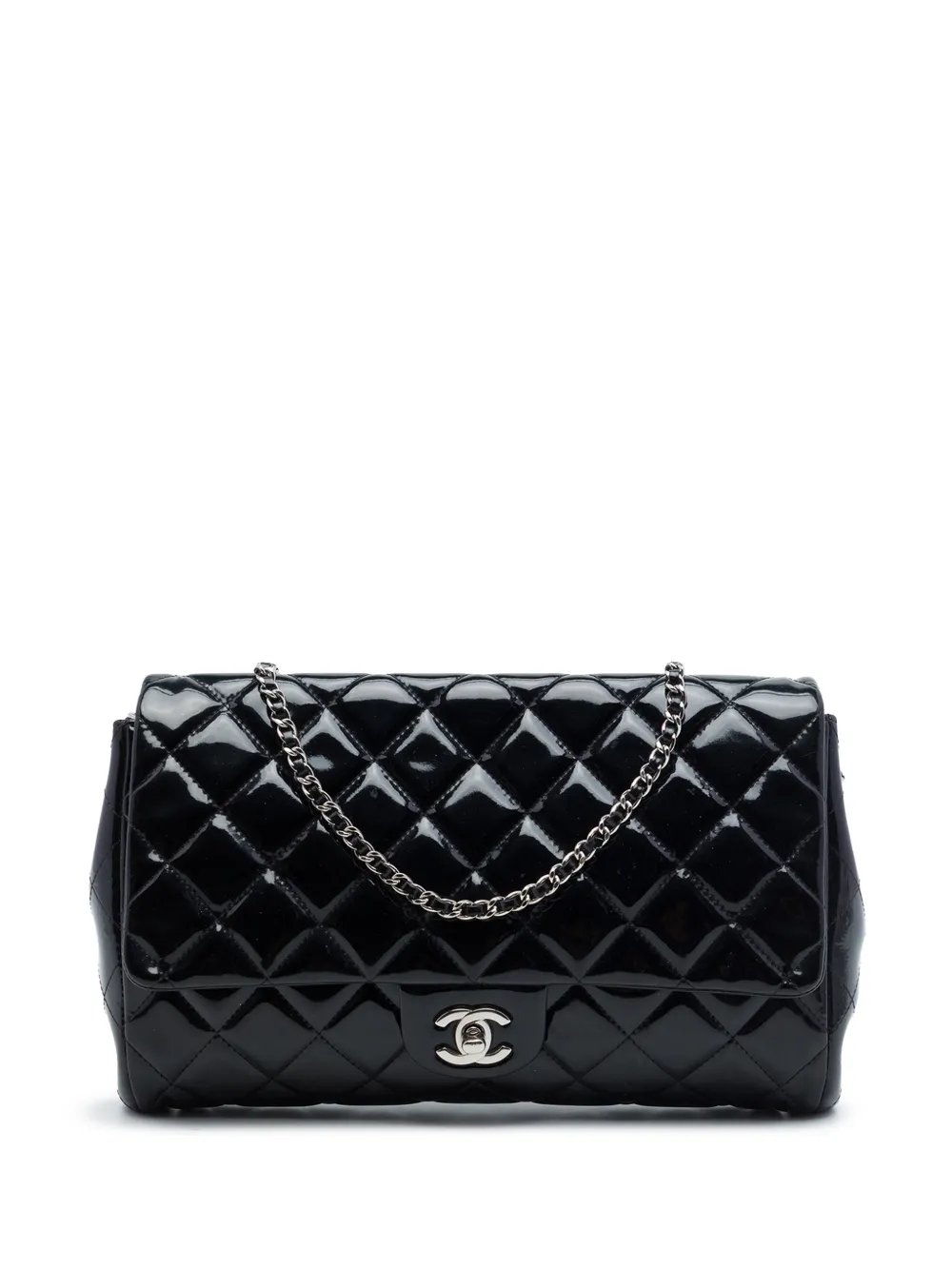 2011 CC Quilted Patent Flap Clutch with Chain shoulder bag