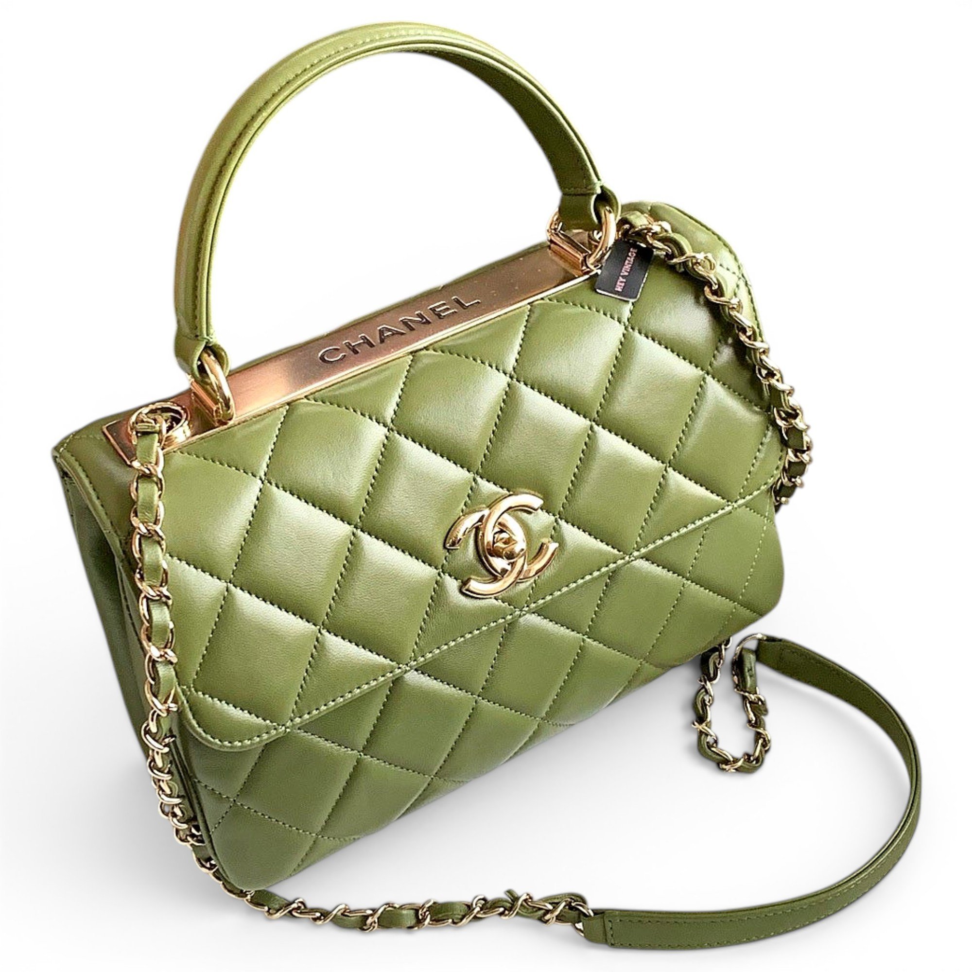 Trendy CC Top Handle leather handbag