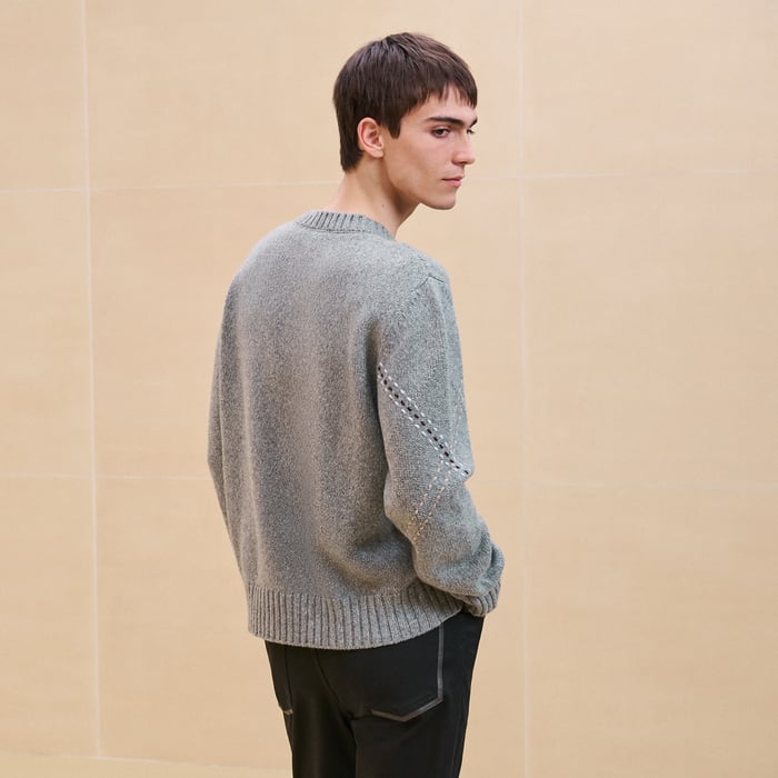 Acier Cashmere "Argyle Brode Cuir" Crewneck Sweater