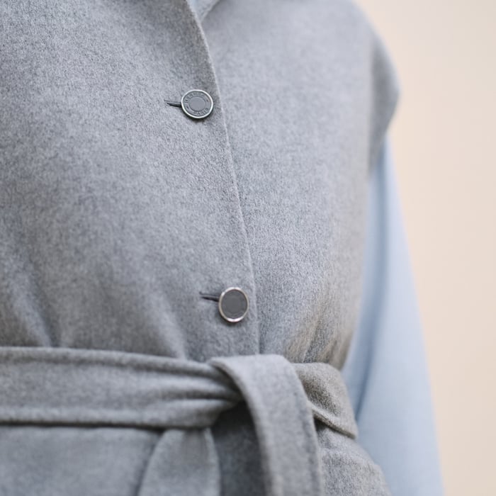 Gris Crayon Belted Cashmere Long Vest