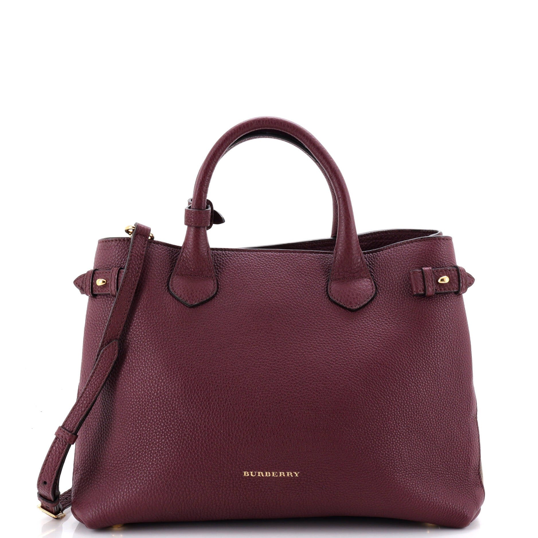 Banner Tote Leather and House Check Canvas Medium
