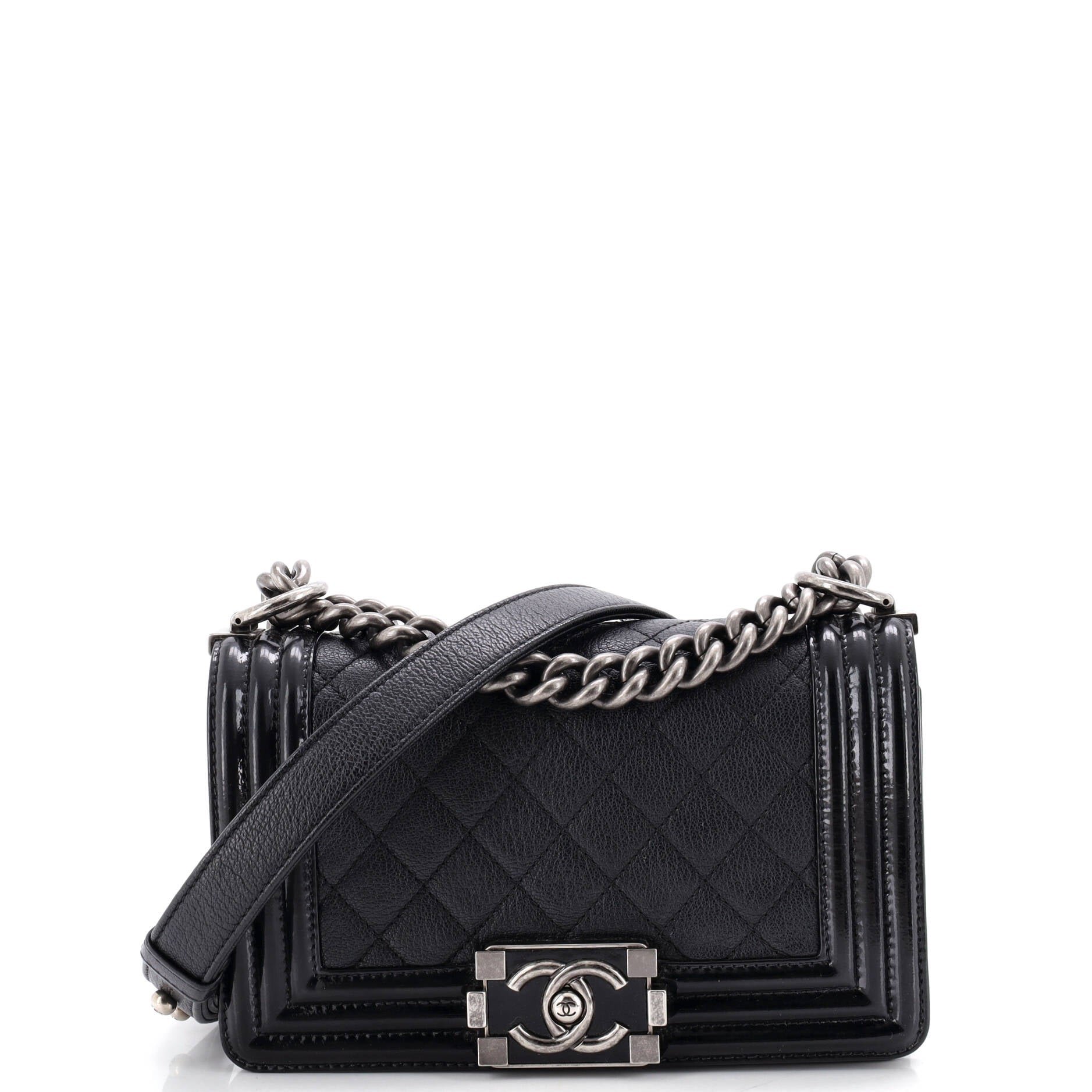 Boy Flap Bag Quilted Goatskin with Patent Small