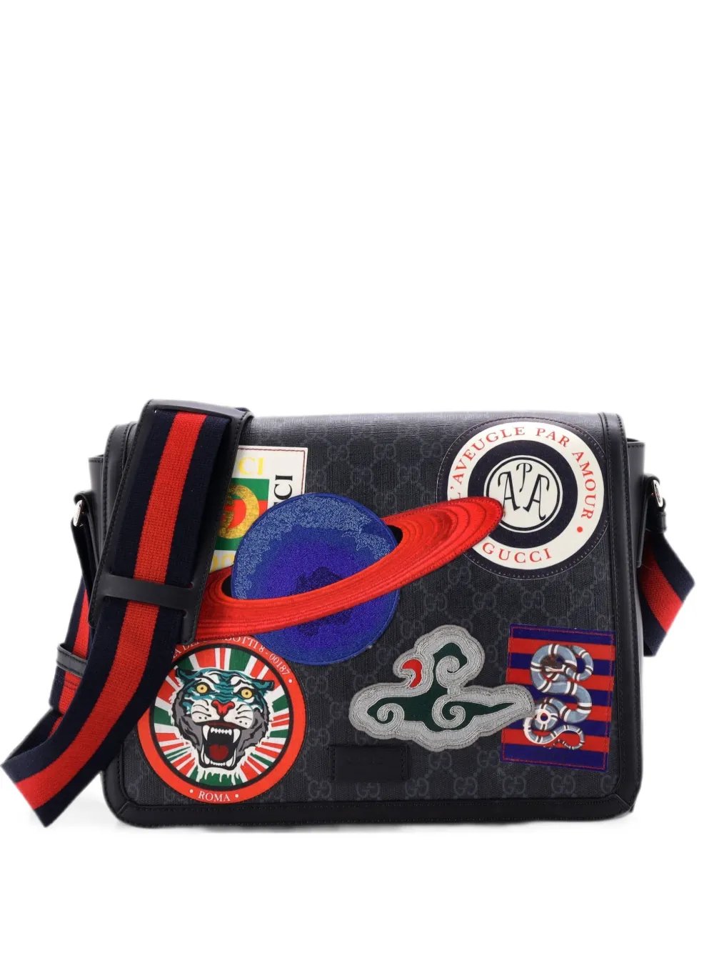 Night Courrier Flap Messenger GG Coated Canvas with Applique Large crossbody bag