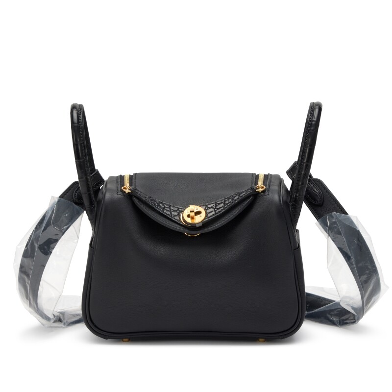 Hermes Black Swift and Matte Alligator Touch Mini Lindy 20 Gold Hardware, 2021