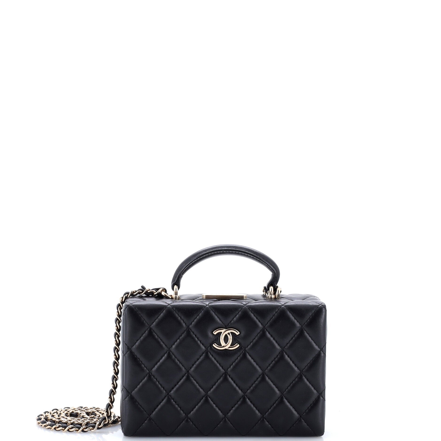 Top Handle Box Bag Quilted Lambskin Small