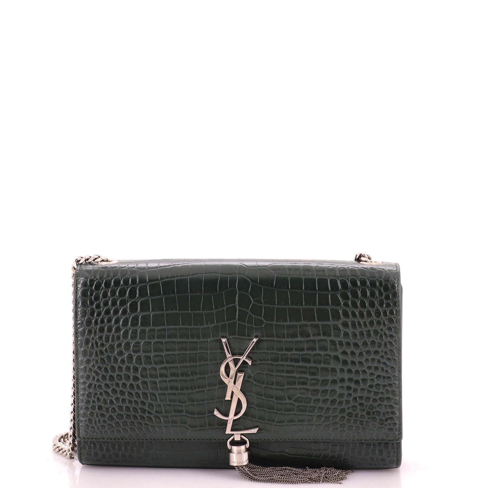 Classic Monogram Tassel Crossbody Bag Crocodile Embossed Leather Medium