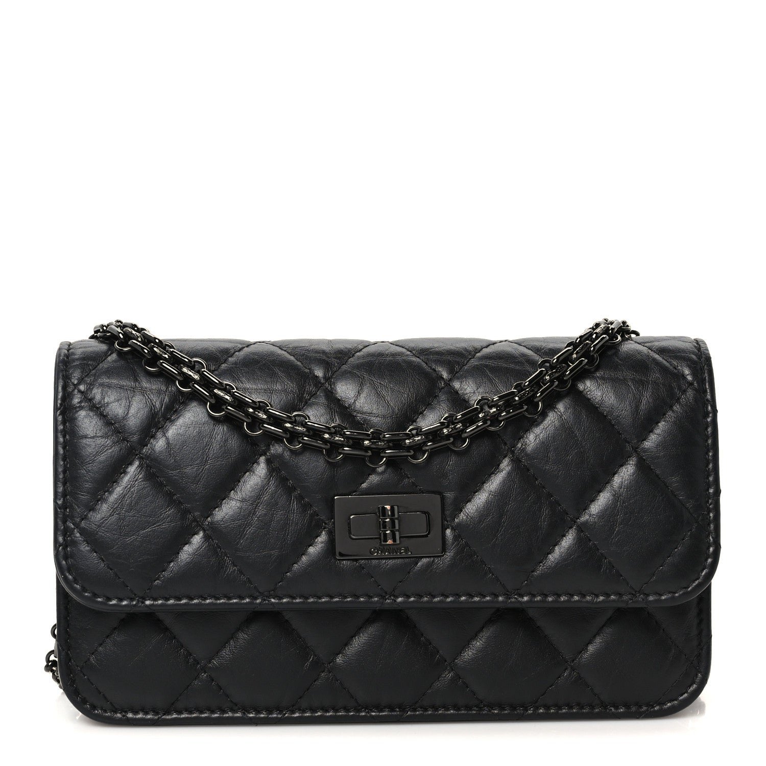 Chanel Aged Calfskin Quilted Reissue Flap Phone Holder With Chain So Black