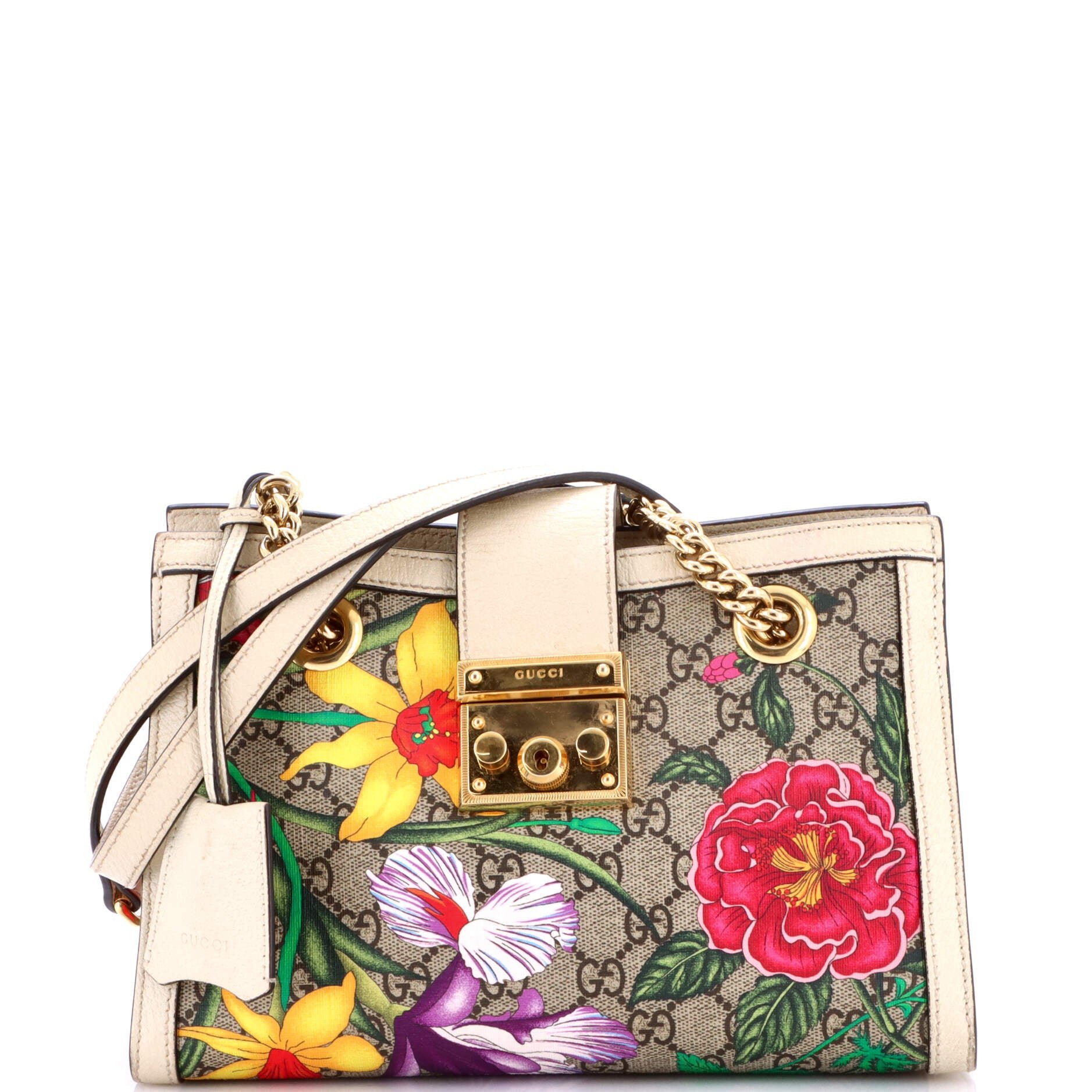 Padlock Chain Tote Flora GG Coated Canvas Small