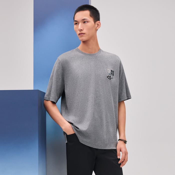 Gris "H Puzzle" T-shirt With Leather Detail