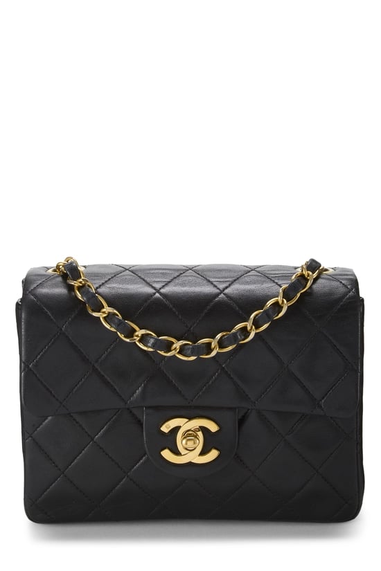 Black Quilted Lambskin Half Flap Mini
