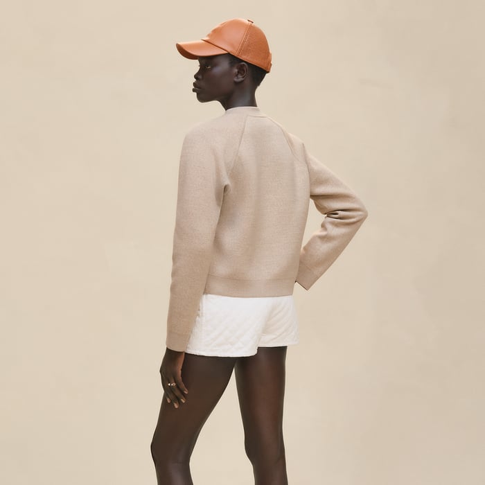 Beige Cremello "H En Biais" Long-sleeve Reversible Cardigan