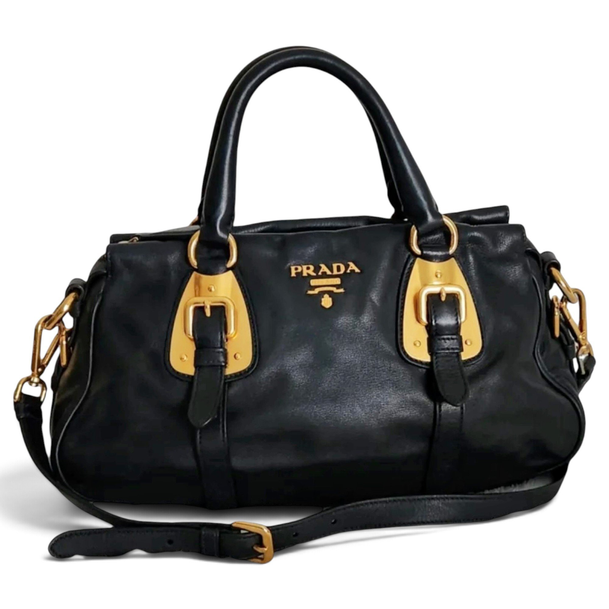 Buckle leather handbag