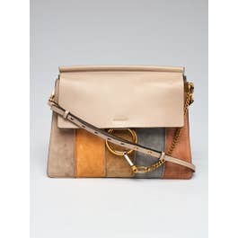 Chloe Chloe Grey/Multicolor Leather and Suede Faye Medium Shoulder Bag