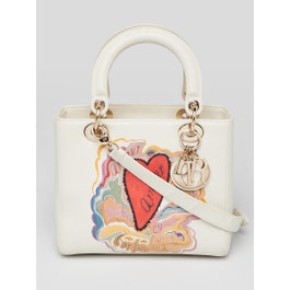 Christian Dior White Embroidered Leather Niki De Saint Phalle Medium Lady Dior Bag 