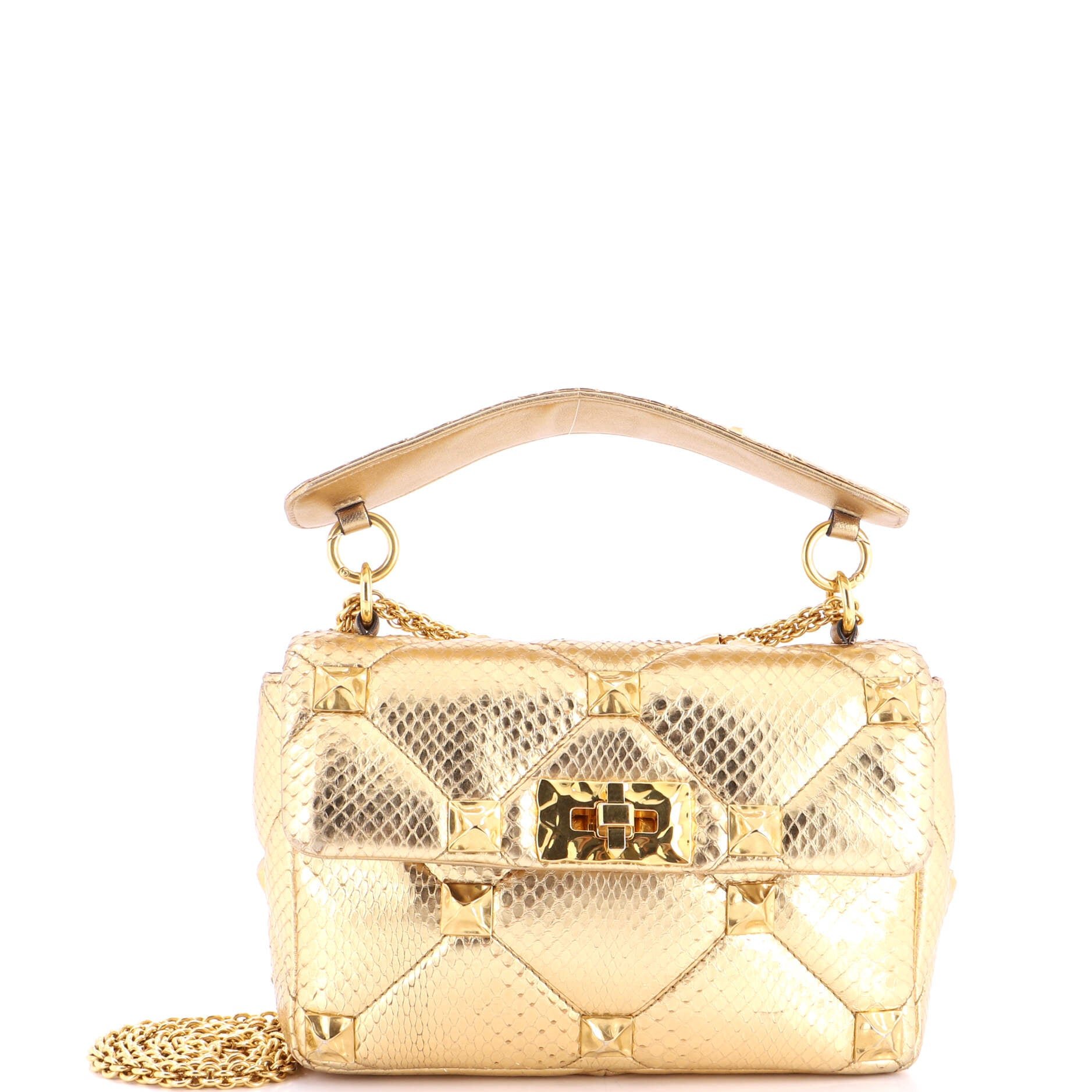Roman Stud Flap Bag Quilted Python Medium