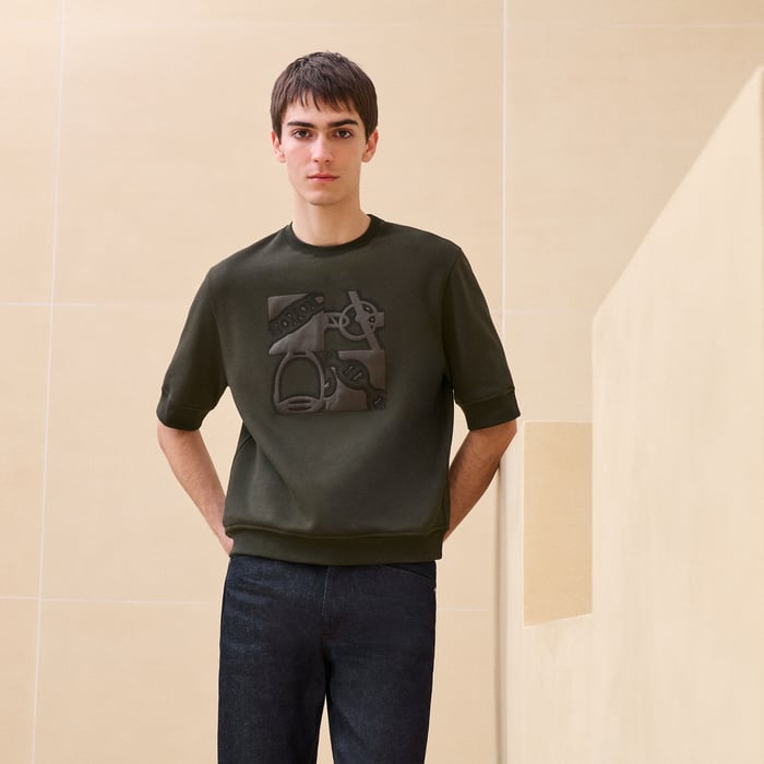 Kaki "Metallerie Au Carre" T-shirt With Leather Detail