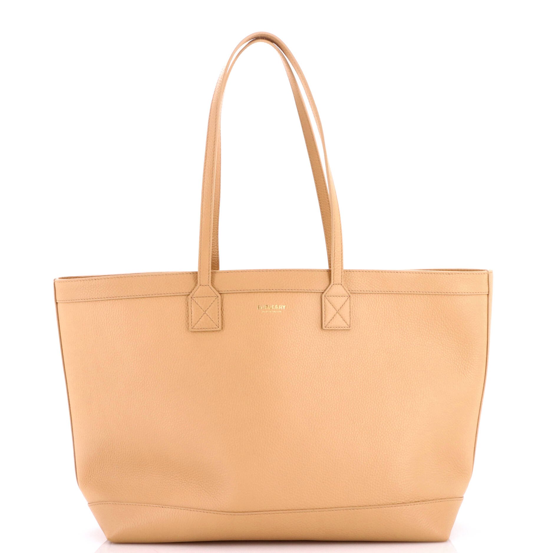 Shopping Tote Leather with Check Canvas Interior Medium