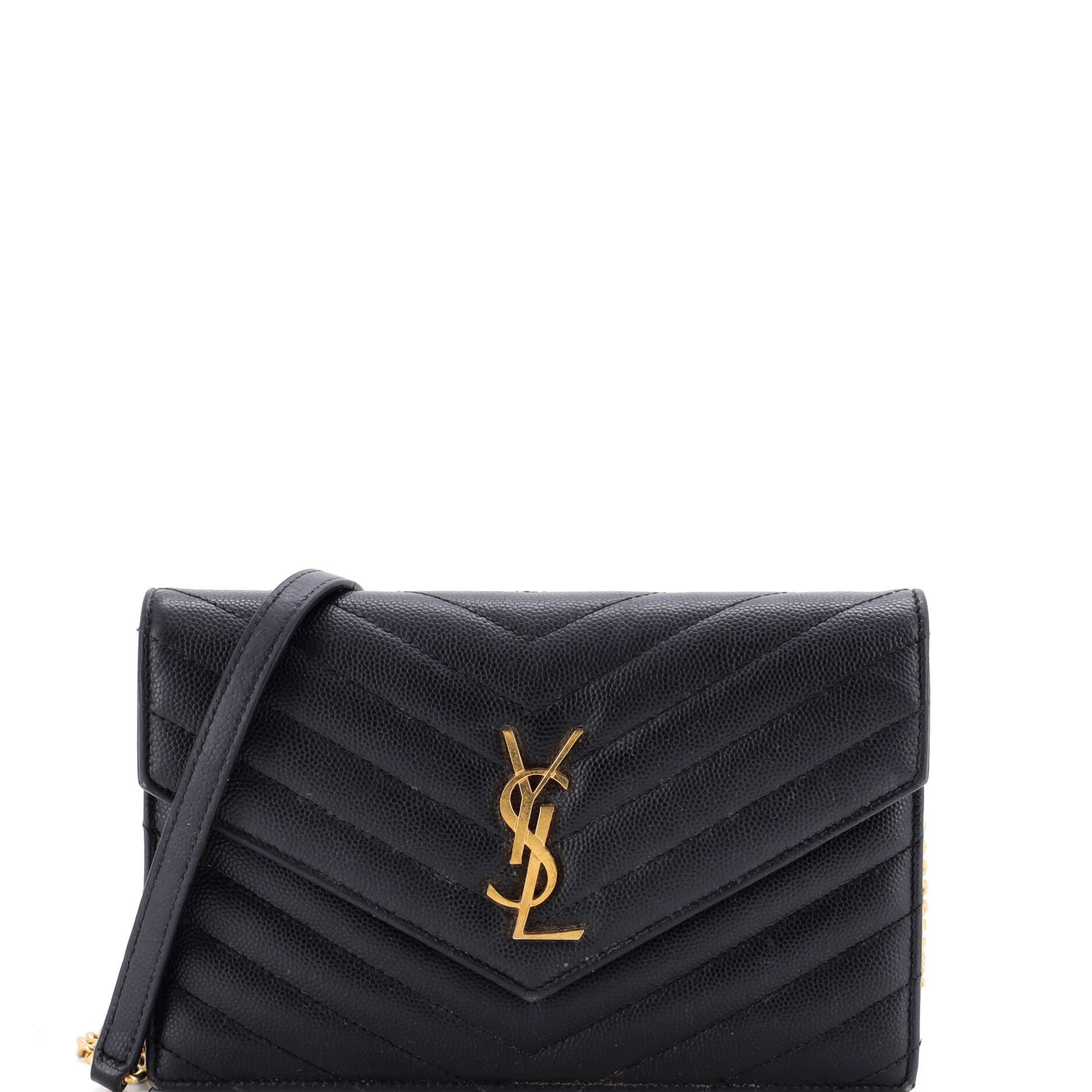 Saint Laurent Classic Monogram Wallet on Chain Matelasse Chevron Leather Small