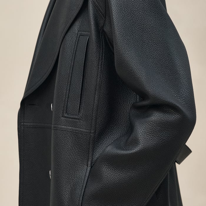Noir Leather Pea Coat