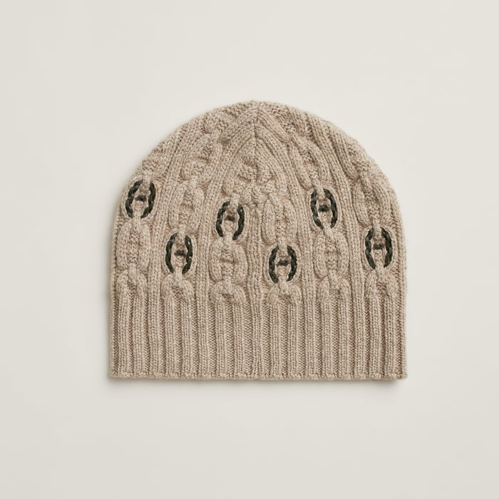 Beige Tri Maillon Tresse Beanie