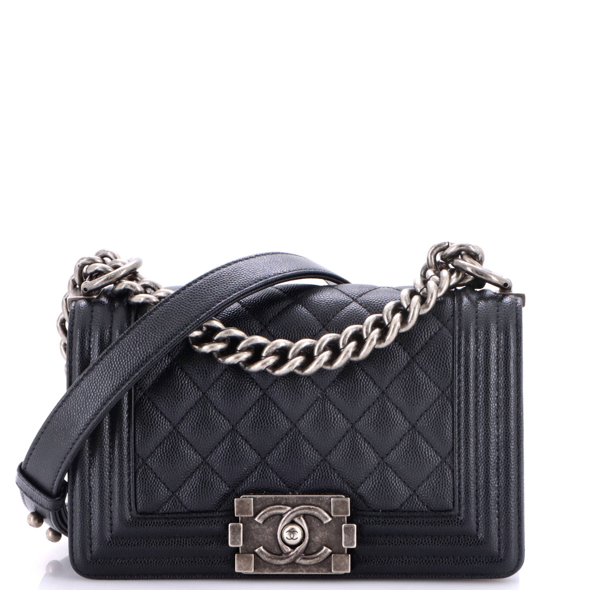 Boy Flap Bag Quilted Caviar Small