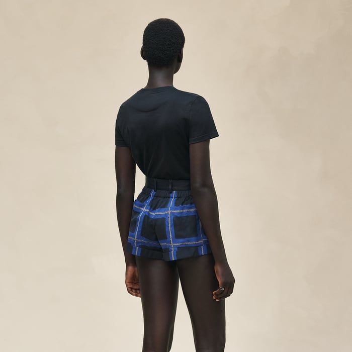 Bleu Noir "Carreaux a Main Levee" Mixed Leather Shorts