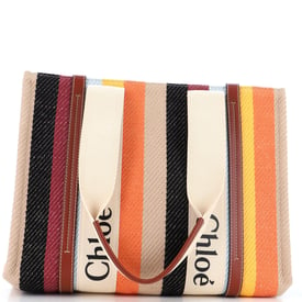 Chloe Woody Tote Striped Canvas with Leather Medium