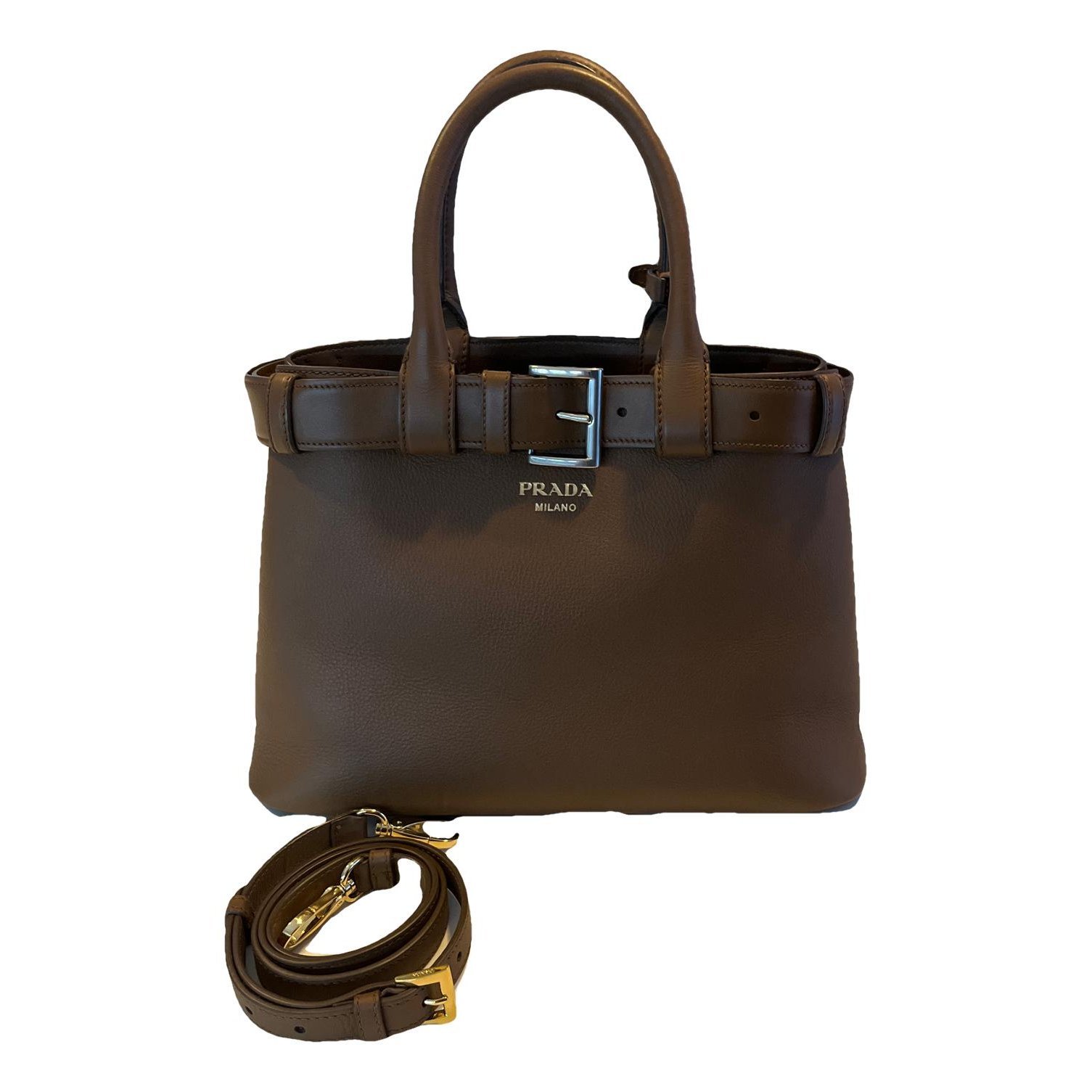 Buckle leather handbag