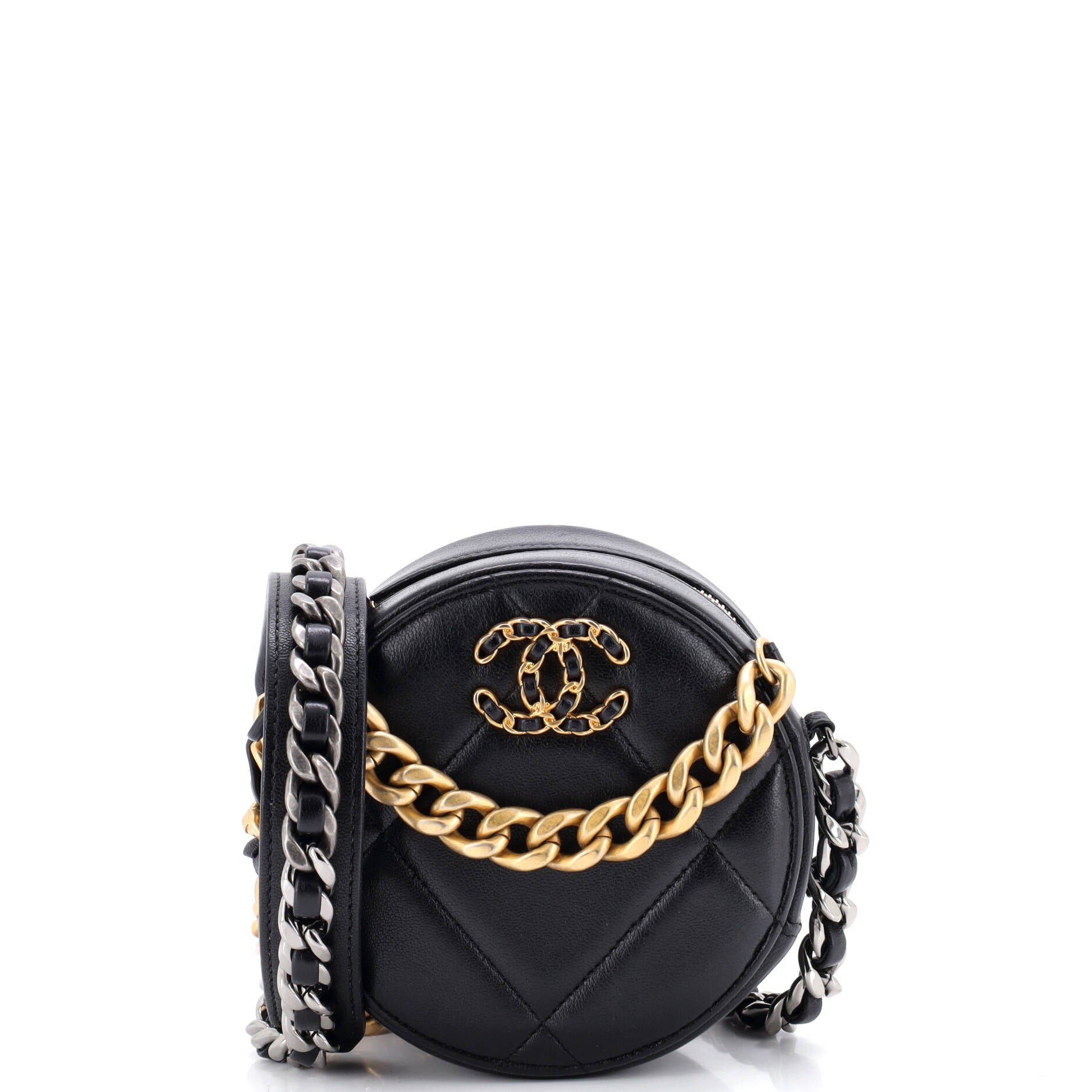 Chanel 19 Round Clutch with Chain Quilted Leather