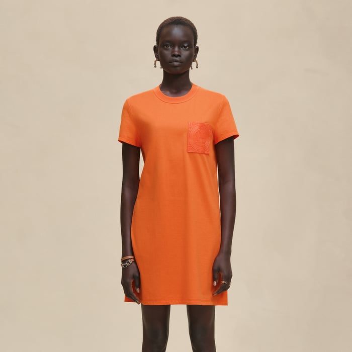 Orange Pop Embroidered Pocket Dress