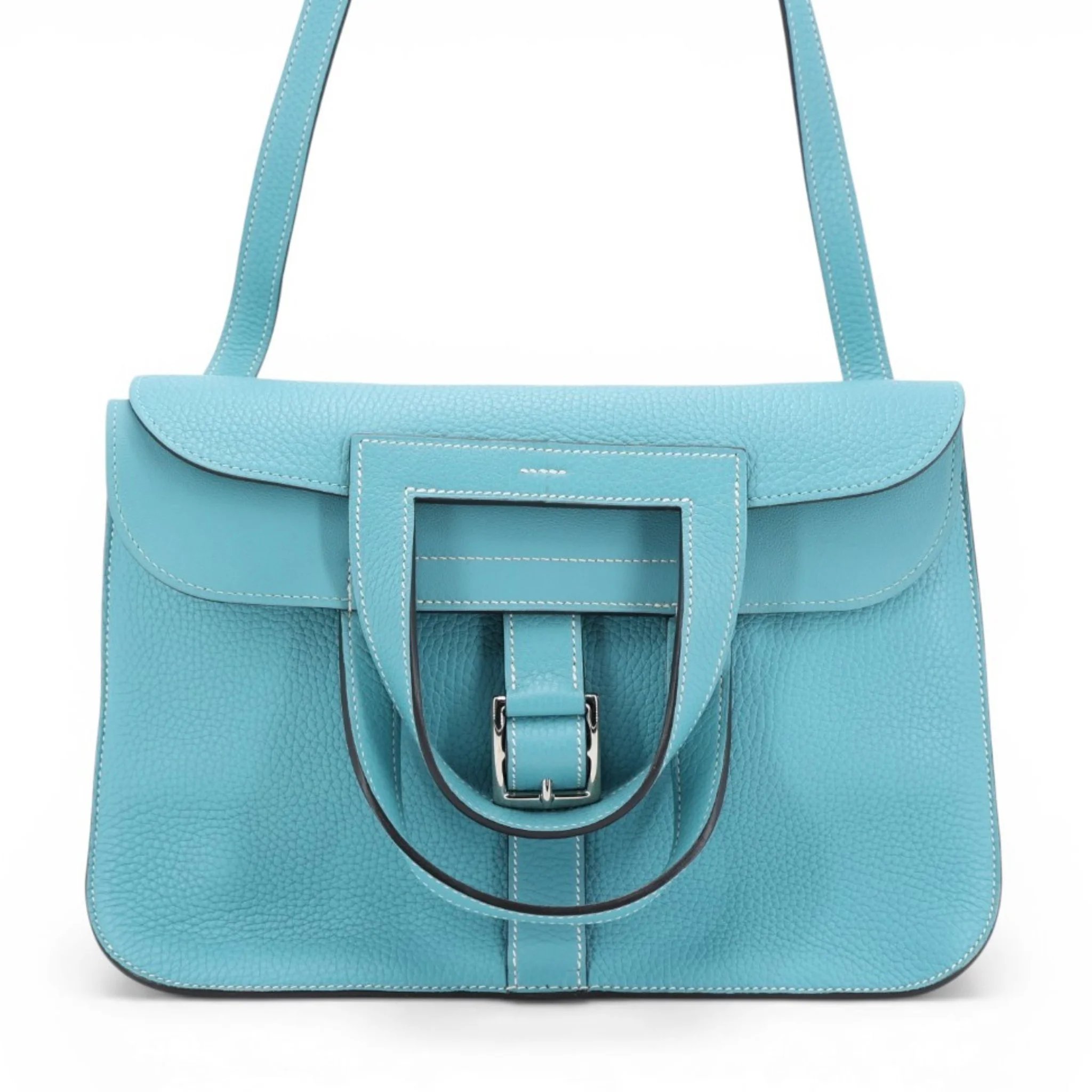 Excellent ( Rank SA ) HERMÈS Halzan 31 Bleu Saint-Cyr (3Z) Clemence Palladium hardware T (2015)