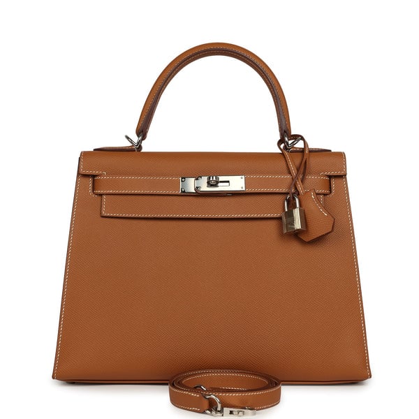 Pre-owned Hermes Kelly Sellier 28 Gold Epsom Palladium Hardware