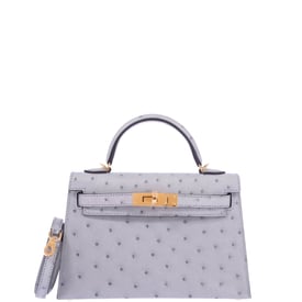 Hermes Hermès Kelly 20 Mini II Sellier Blue Glacier Ostrich Gold Hardware