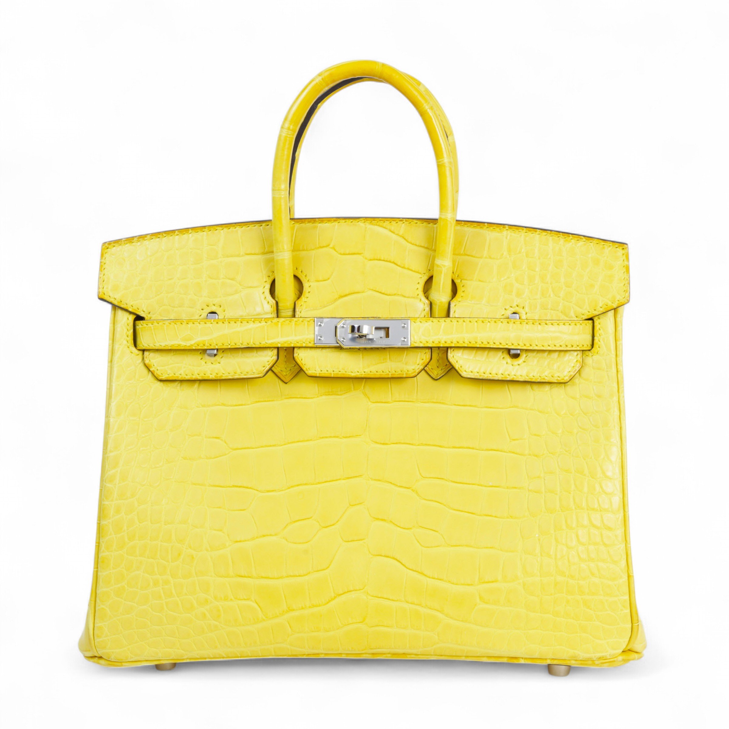 Hermes Very Good ( Rank A) HERMÈS Birkin 25 Mimosa (M9) Matte Alligator Palladium hardware U (2022)