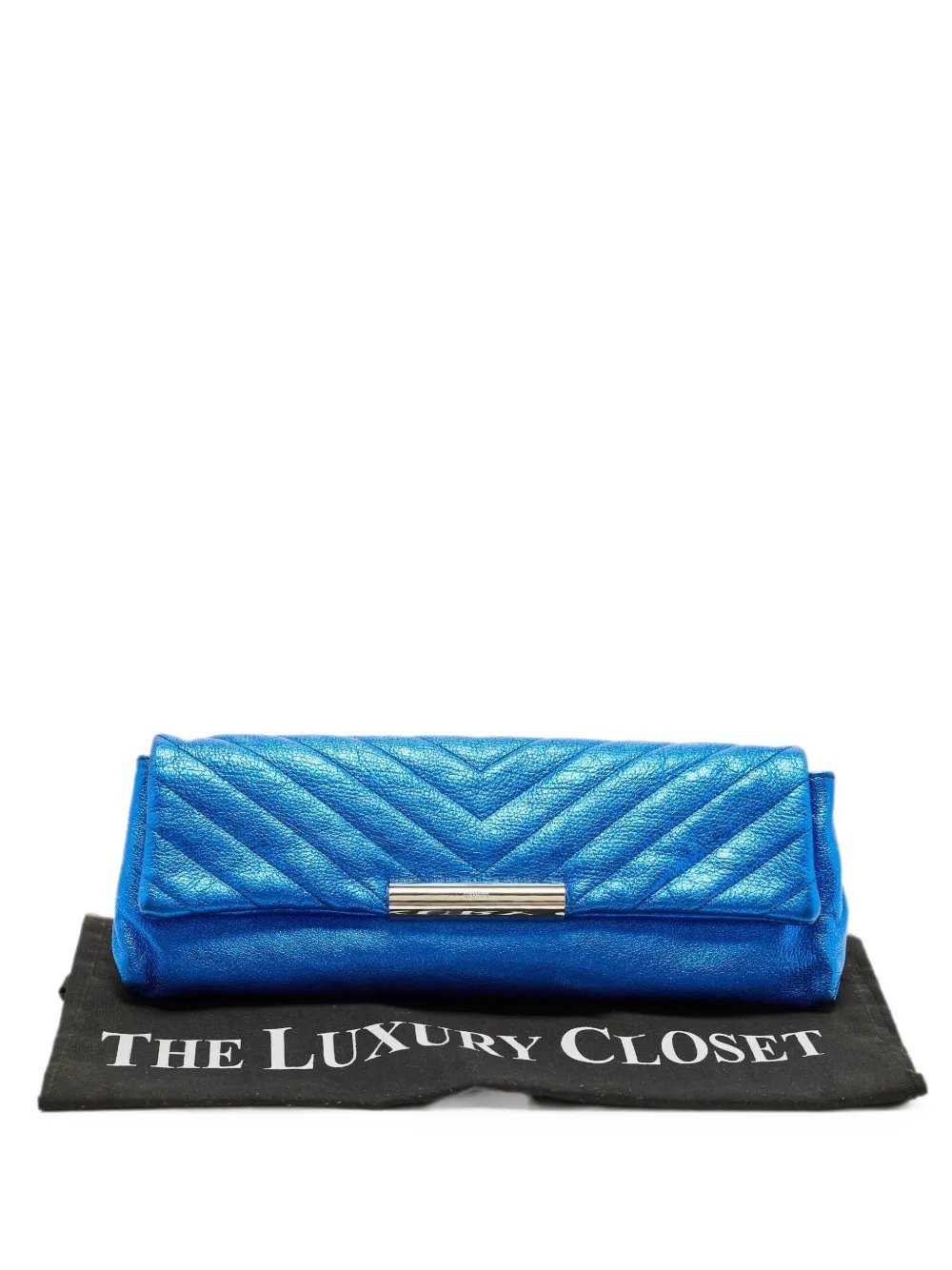 metallic chevron-quilted clutch bag