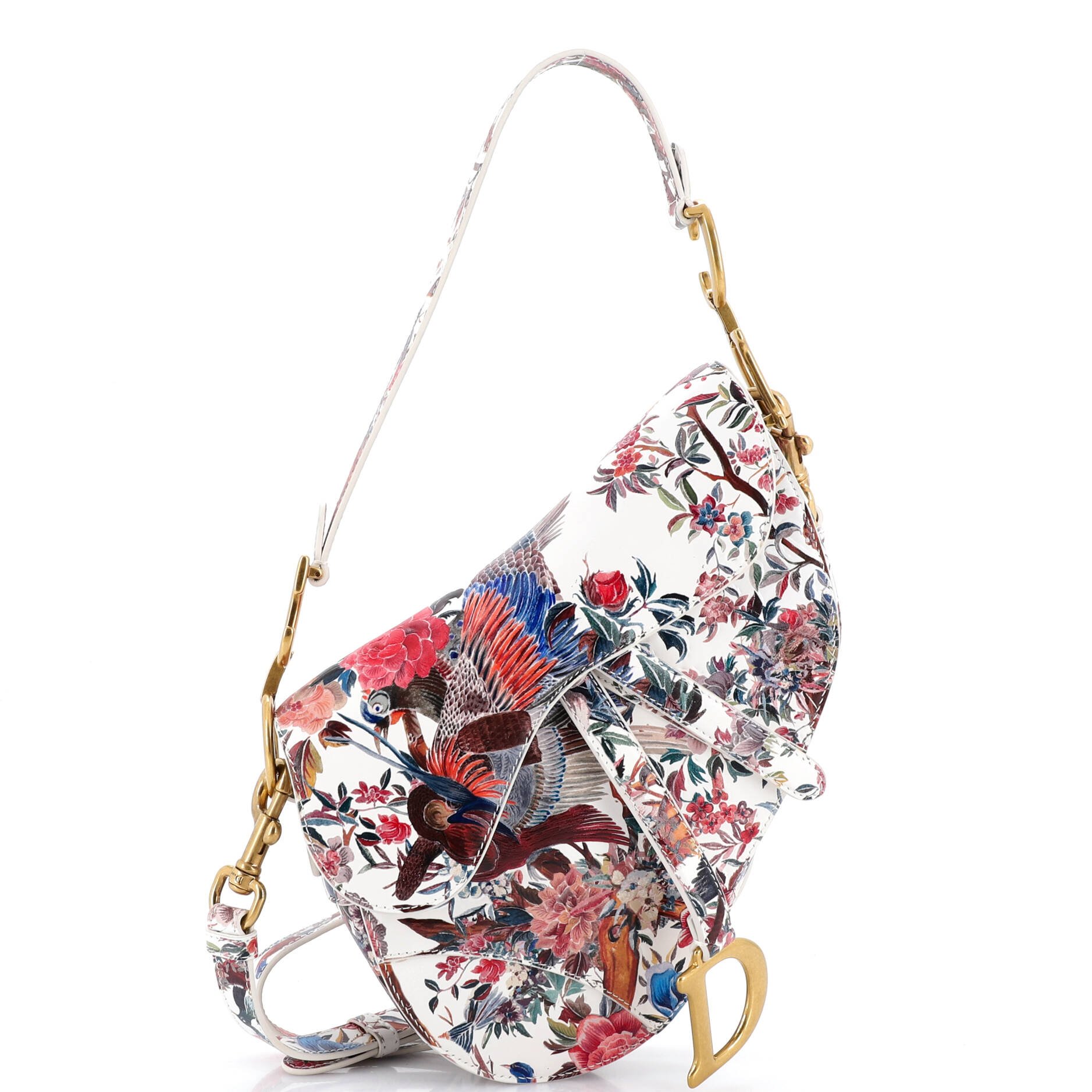 Saddle Handbag with Strap Printed Leather Medium