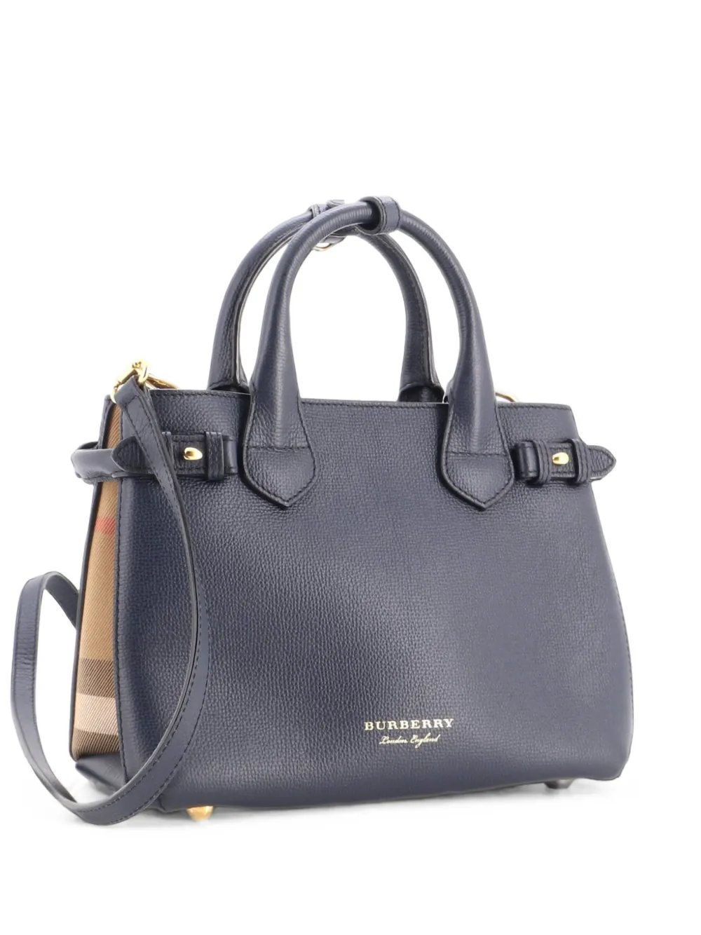 Banner Leather and House Check Canvas Small tote bag