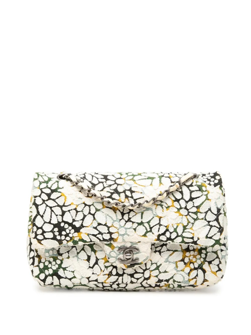 2015-2016 Medium Classic Chevron Tweed Floral Double Flap shoulder bag