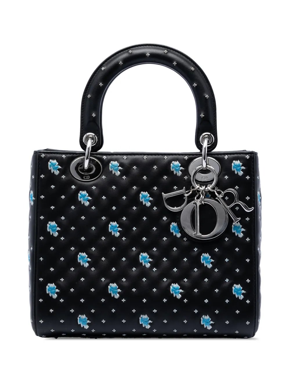 2015 Medium Calfskin Embroidered Flower Lady Dior satchel