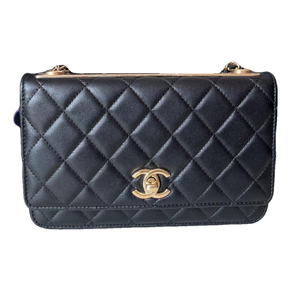 Trendy CC Wallet on Chain leather handbag