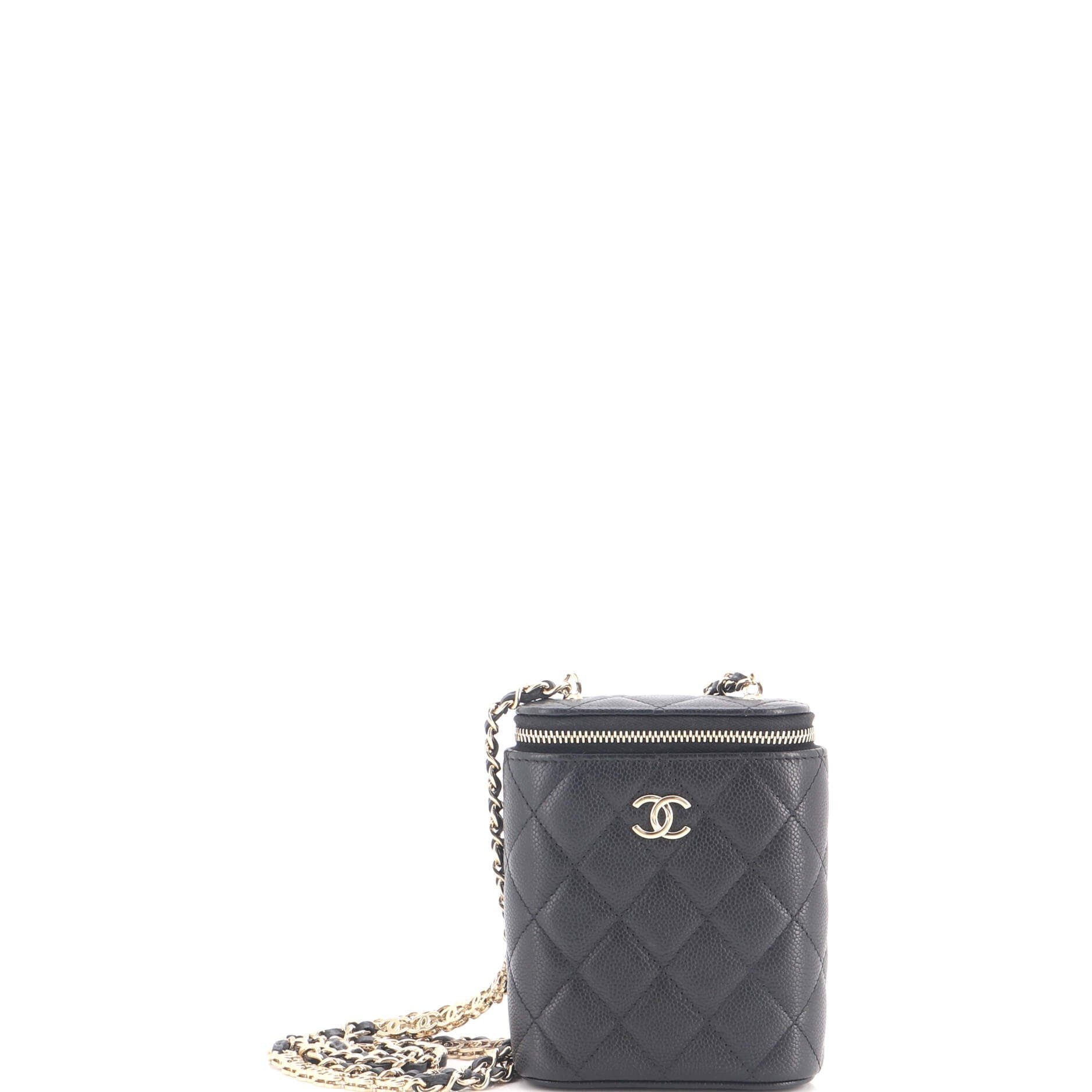 Vertical Classic Vanity Case with Chain Quilted Caviar Mini